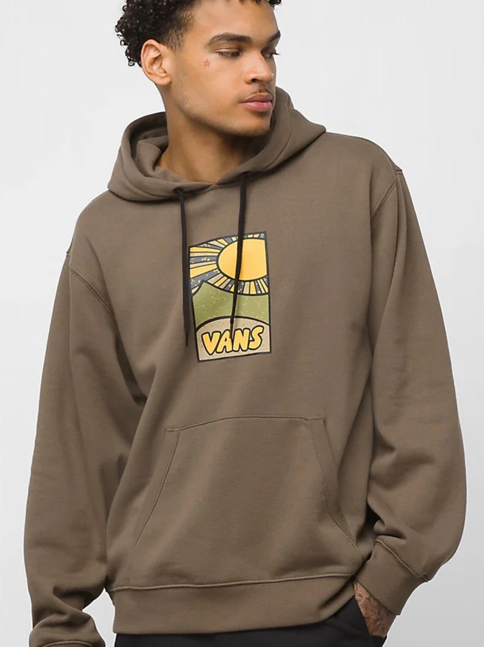 EUC!! Vans Skate Brown Hoodie with Yellow Sun Graphic Worn 2x Size XL